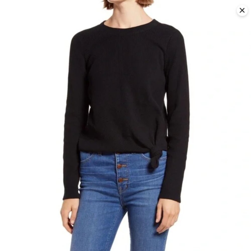 Madewell Elwood Knot Front Top Cotton Viscose Black Holiday 2017 S